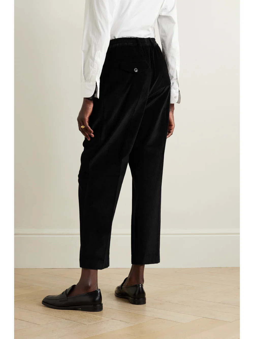 Back view of the Purdey Pleated Cotton-corduroy Tapered Pants