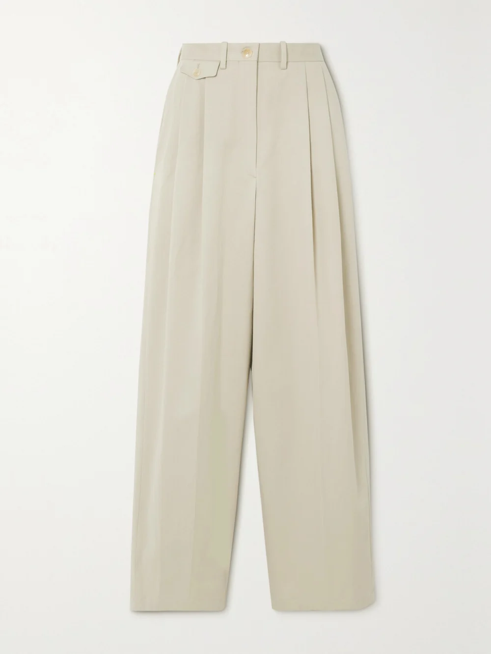 Purdey Pleated Cotton-twill Wide-leg Pants in stone