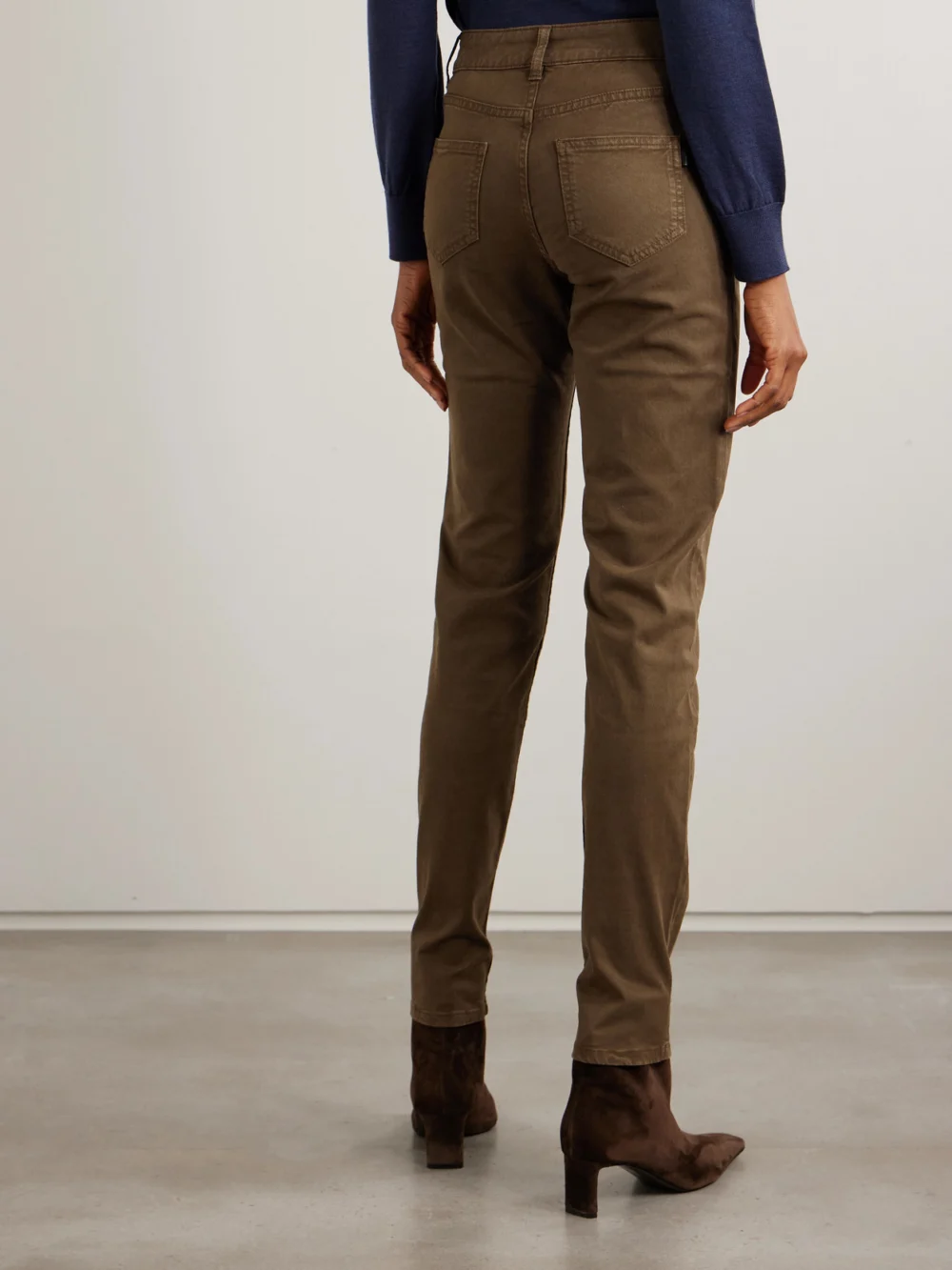 Back view of the Purdey Stretch Cotton, Tencel™ and Silk-blend Twill Slim-leg Pants
