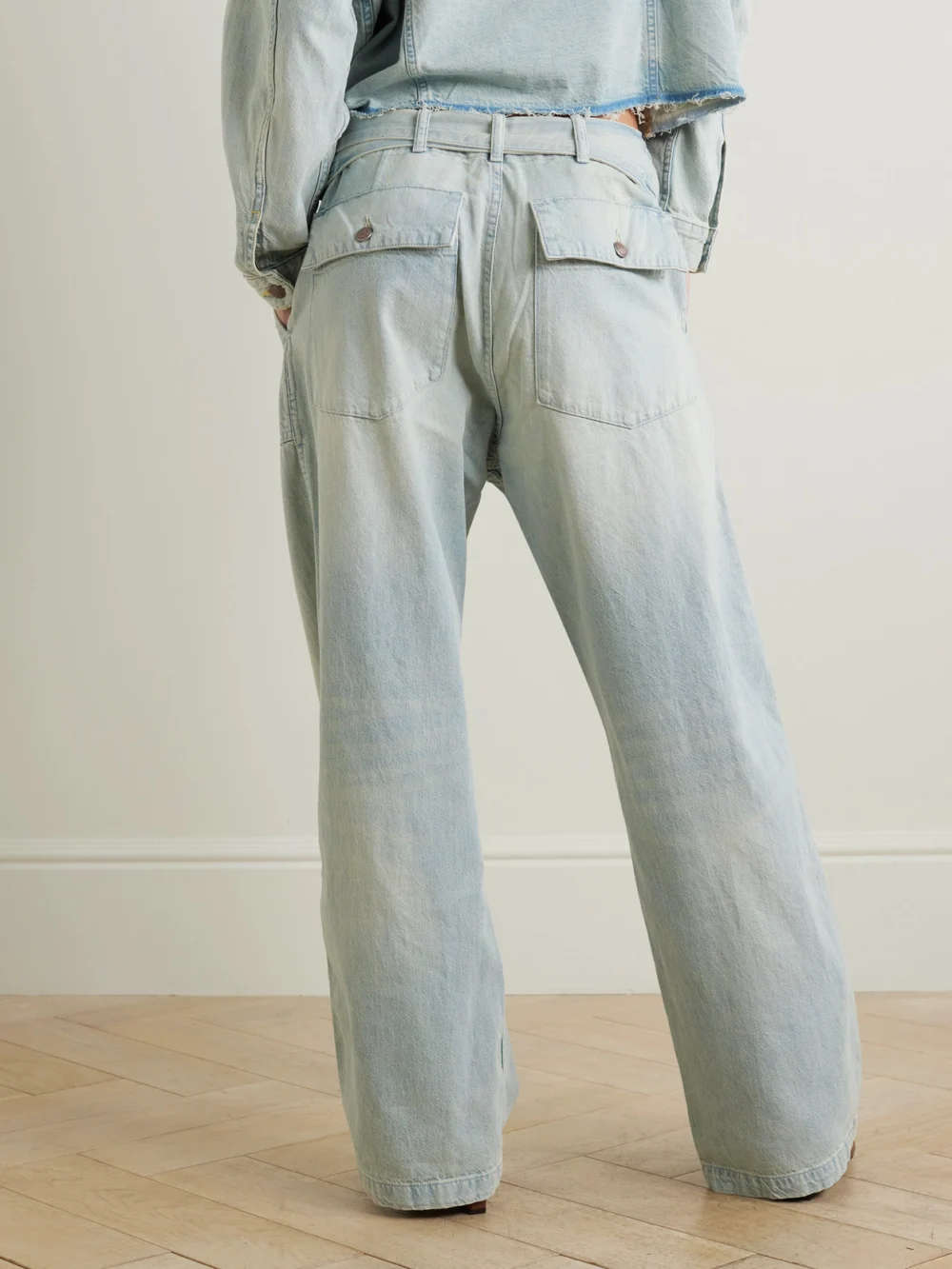 Back view of the R13 Belted Venti Utility Pant High-rise Wide-leg Jeans