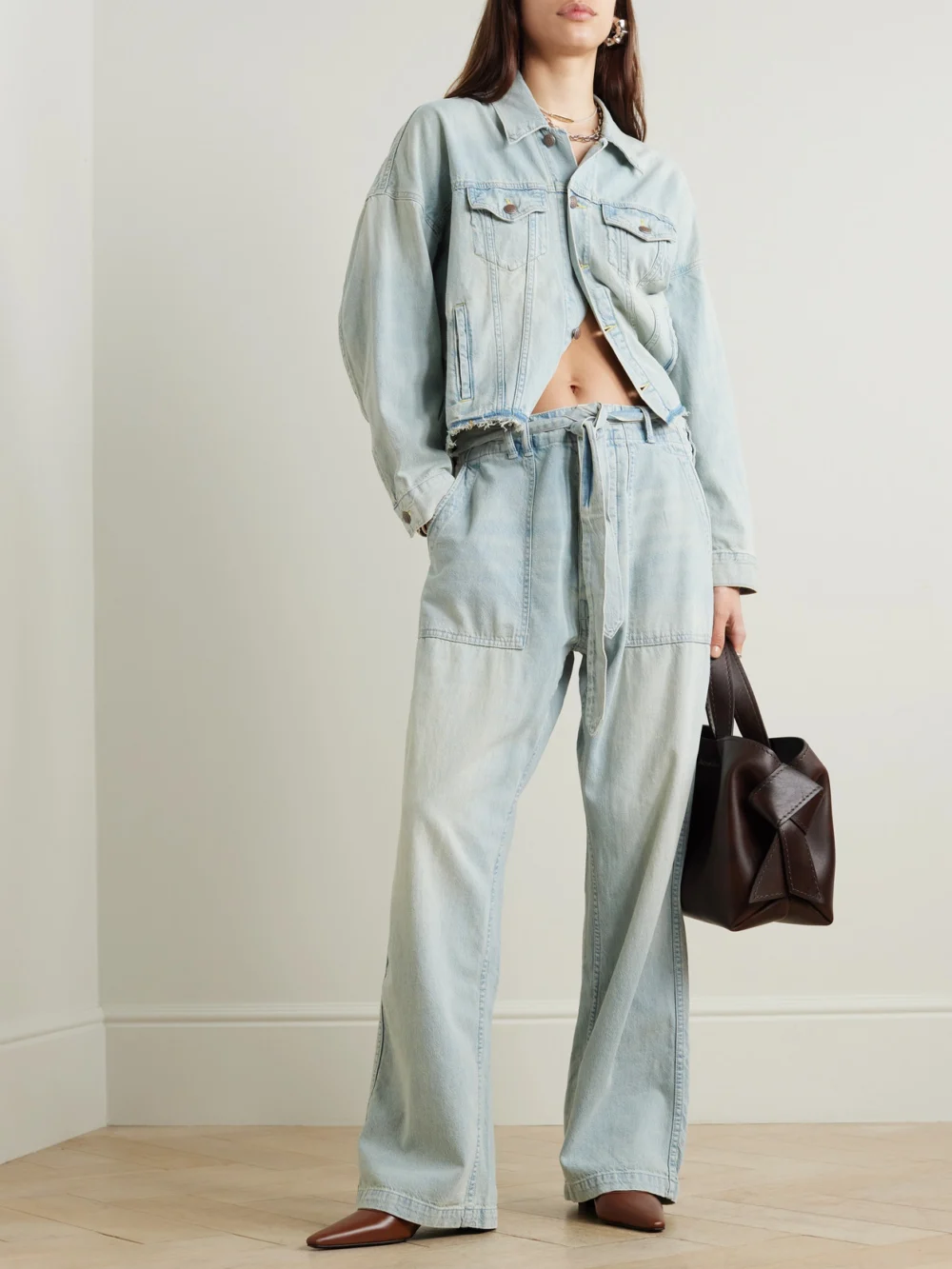 R13 Belted Venti Utility Pant High-rise Wide-leg Jeans, worn by a model