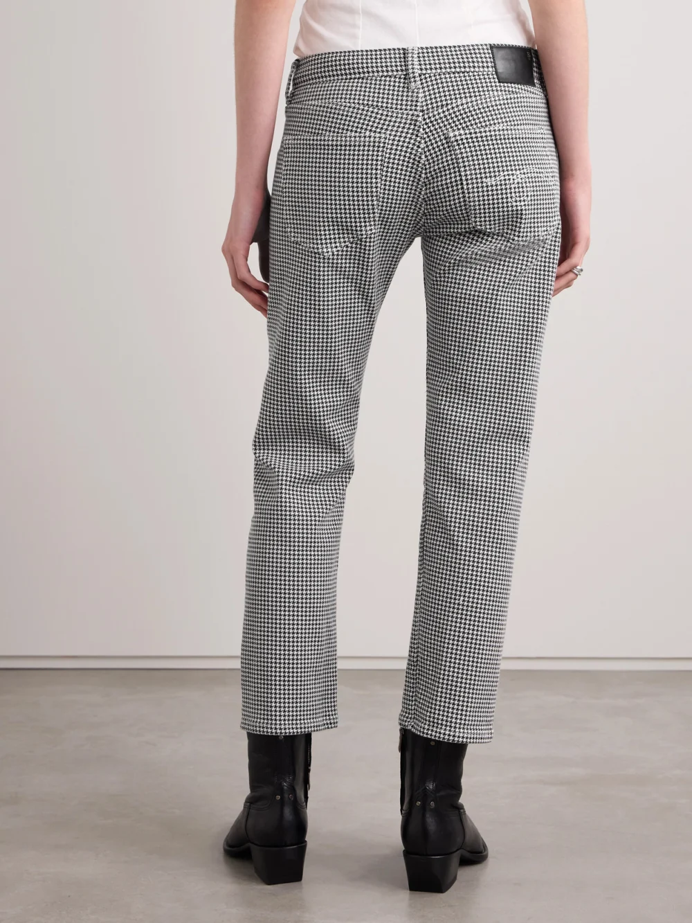 Back view of the R13 Boy Cropped Houndstooth Low-rise Slim-leg Jeans