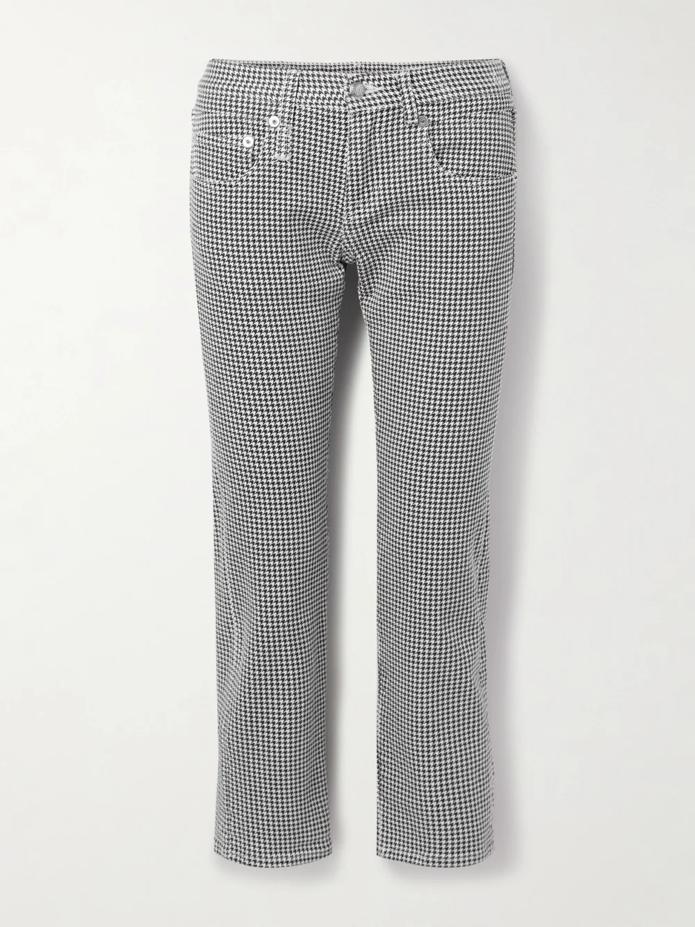 R13 Boy Cropped Houndstooth Low-rise Slim-leg Jeans in black