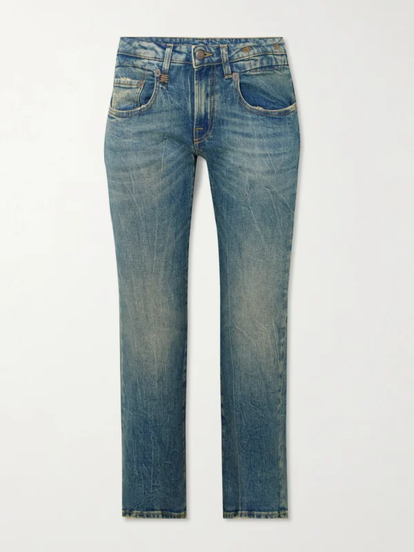 R13 Boy Straight Cropped Distressed Low-rise Jeans