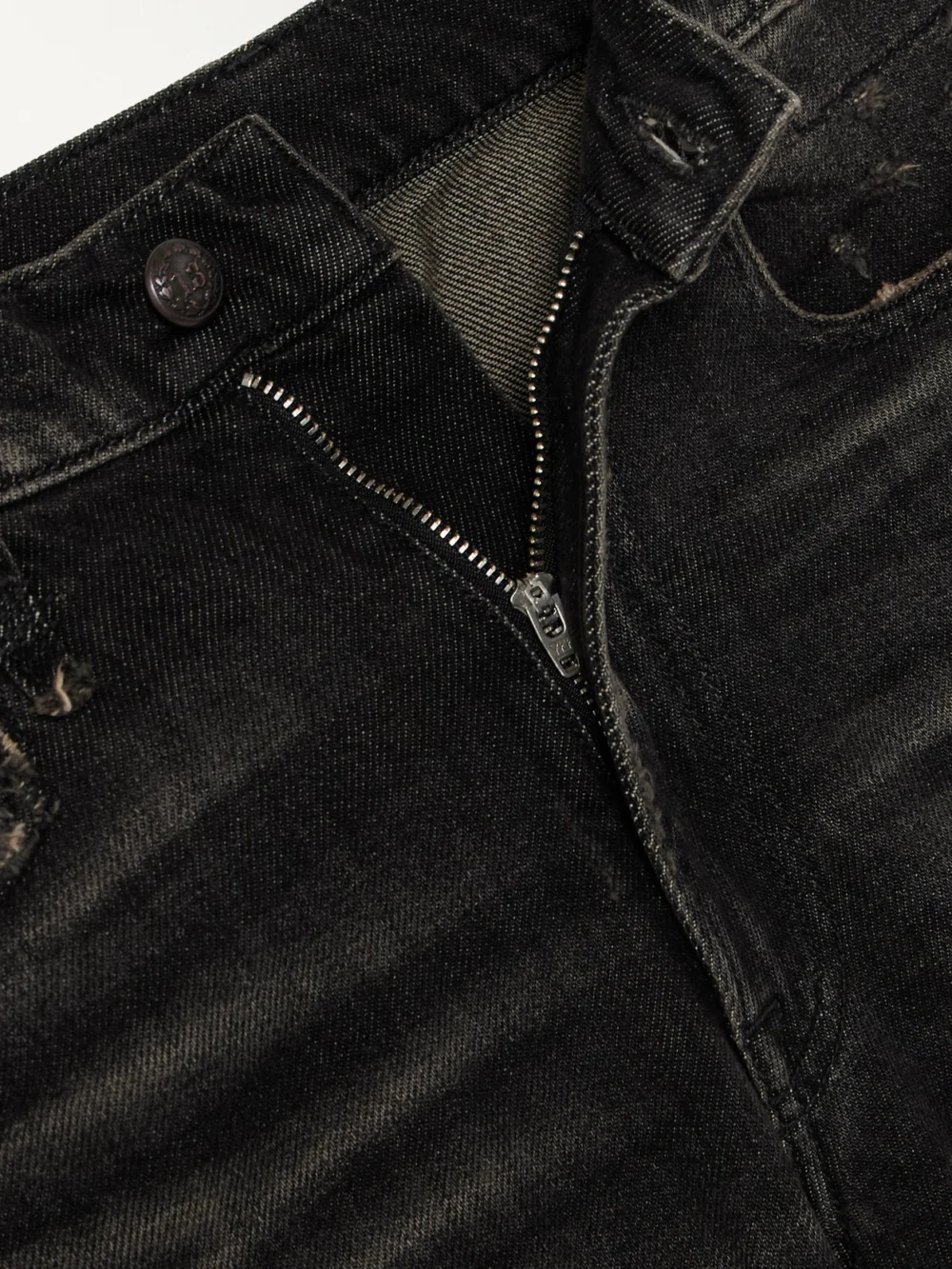Close-up detail of the R13 Boyfriend Cropped Distressed High-rise Straight-leg Jeans