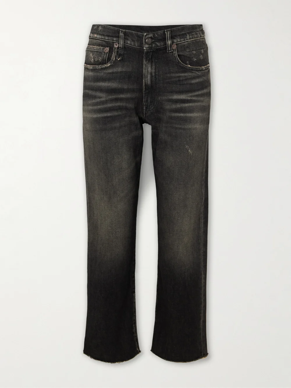 R13 Boyfriend Cropped Distressed High-rise Straight-leg Jeans in black