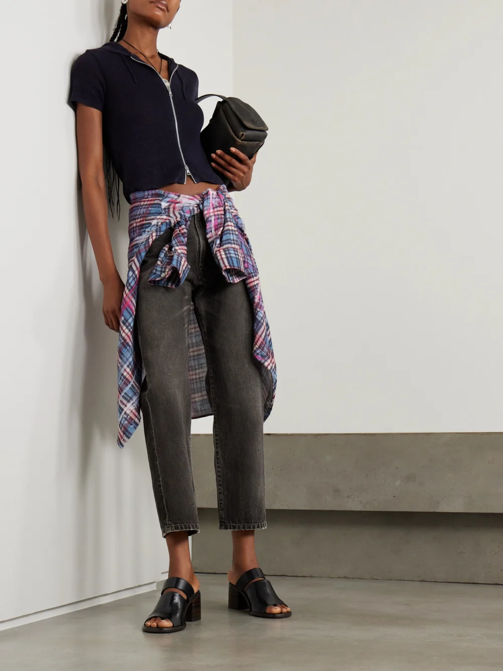 R13 Boyfriend Low-rise Wide-leg Jeans, worn by a model