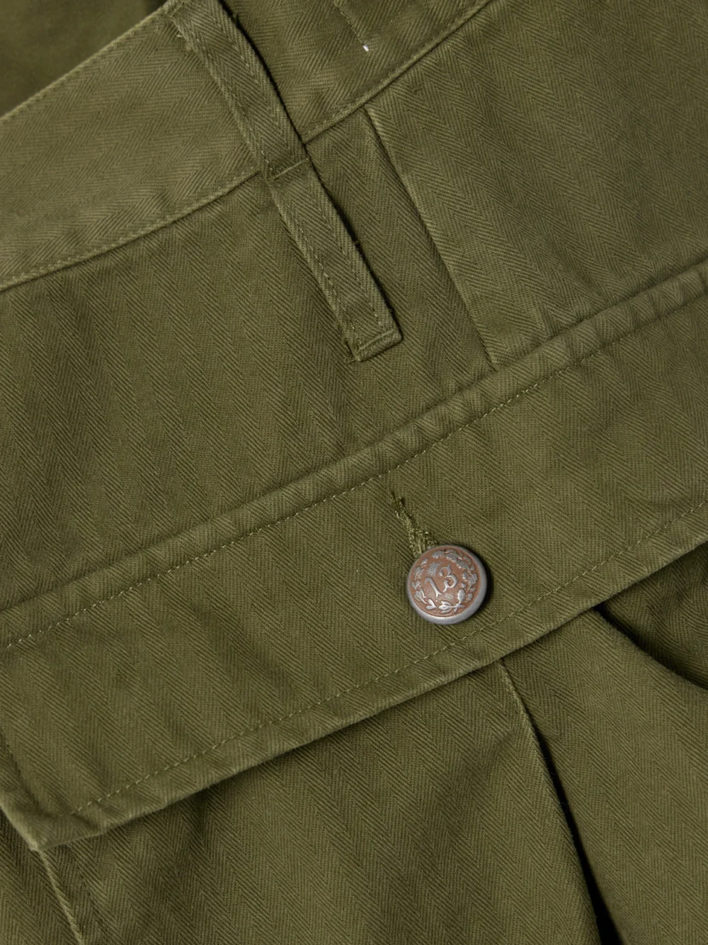 Close-up detail of the R13 Bubble Herringbone Cotton Shorts