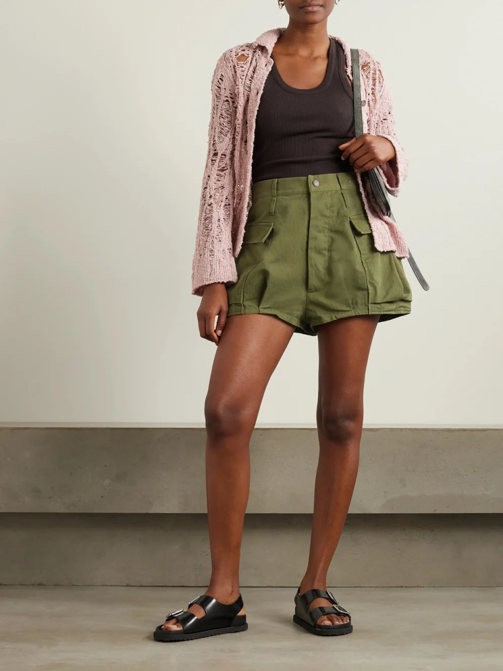 R13 Bubble Herringbone Cotton Shorts, worn by a model
