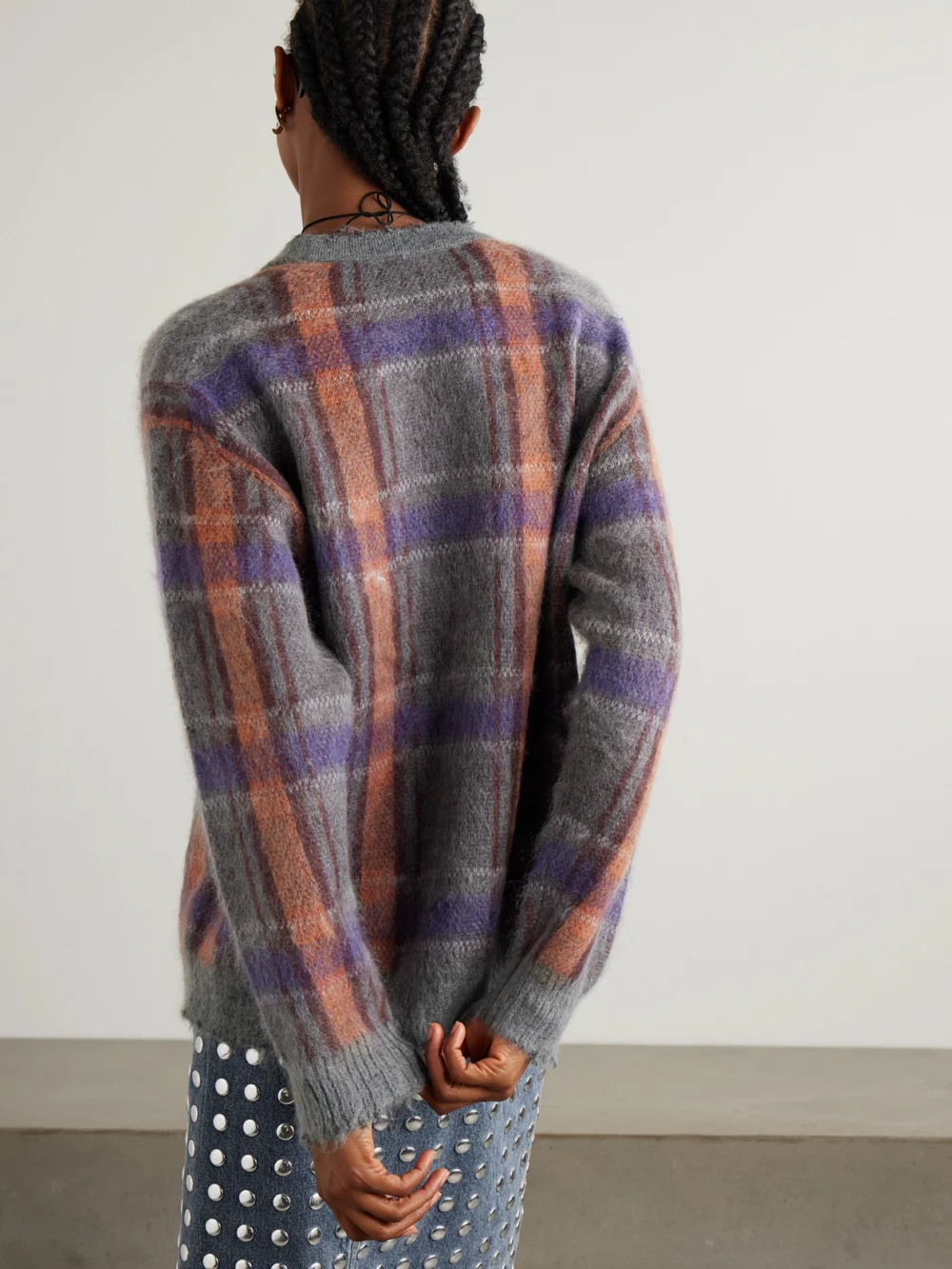 Back view of the R13 Checked Frayed Brushed-knit Cardigan