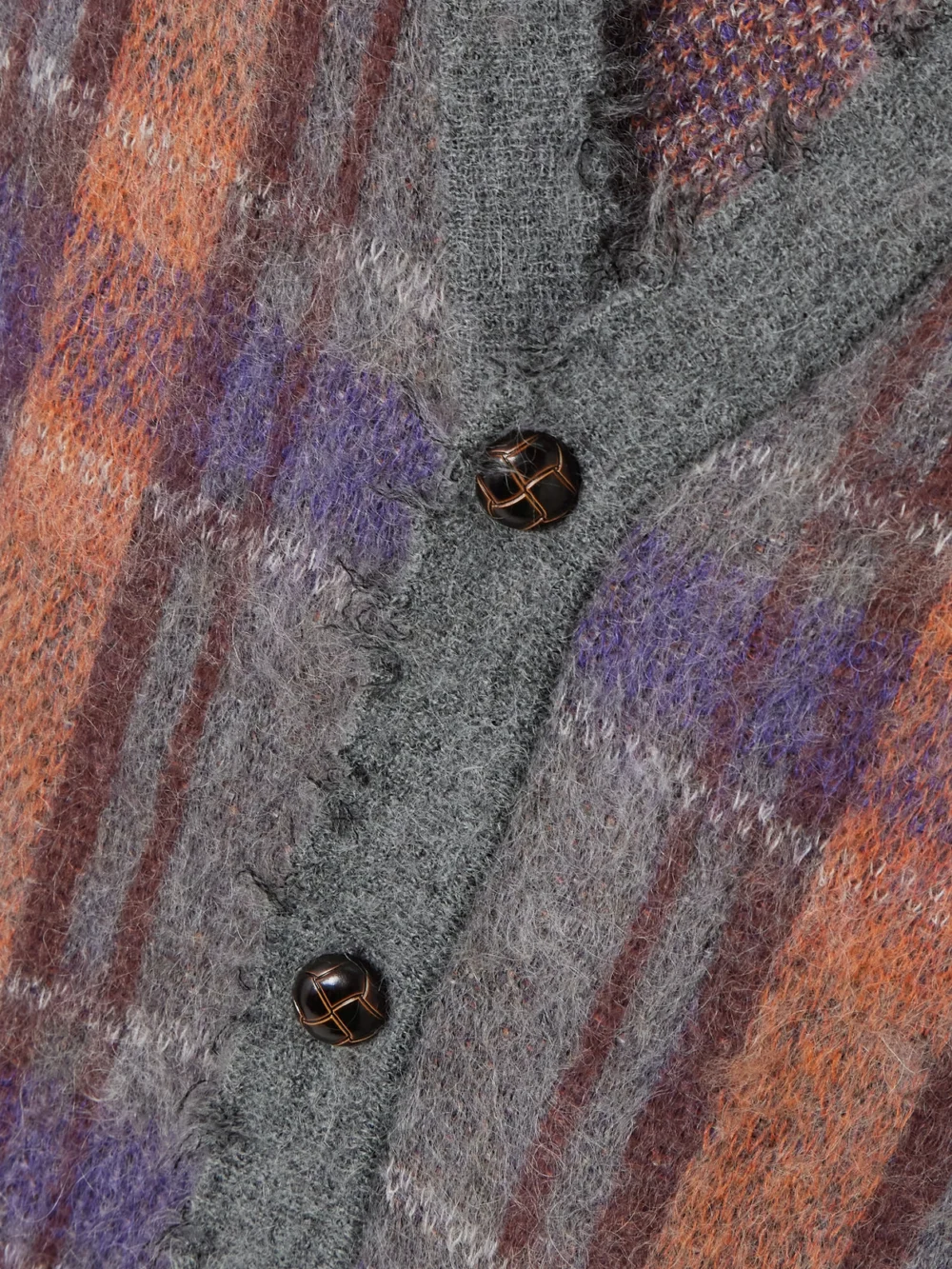 Close-up detail of the R13 Checked Frayed Brushed-knit Cardigan