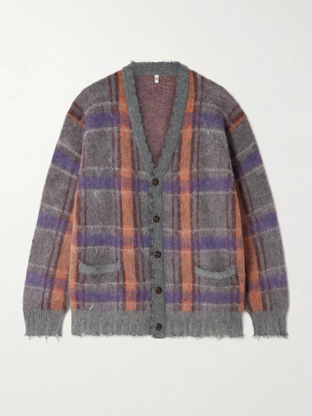 R13 Checked Frayed Brushed-knit Cardigan in multi