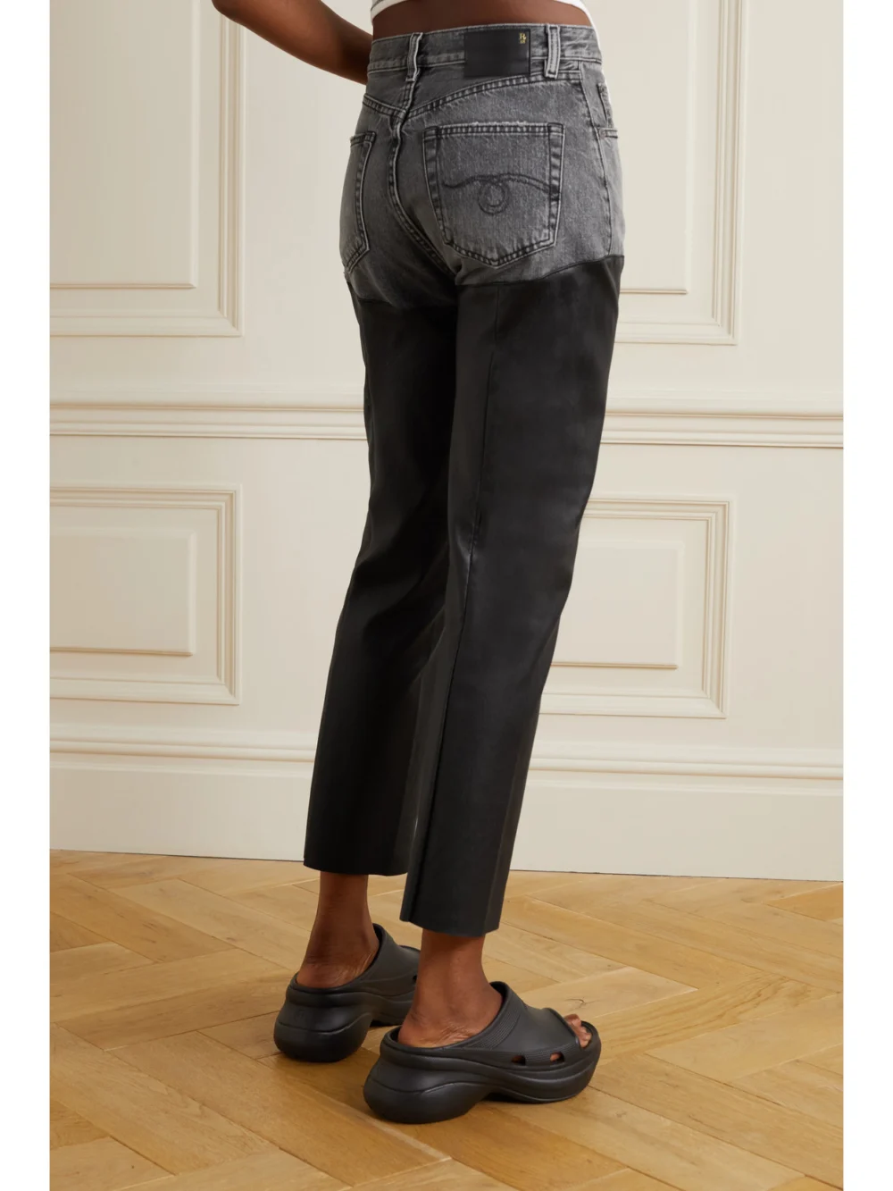 Back view of the R13 Courtney Chaps Leather-trimmed High-rise Slim-fit Jeans
