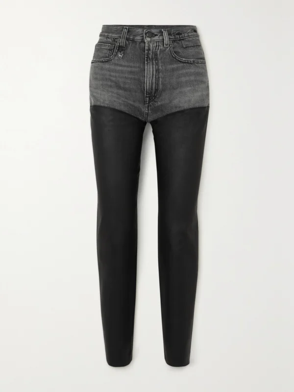 R13 Courtney Chaps Leather-trimmed High-rise Slim-fit Jeans