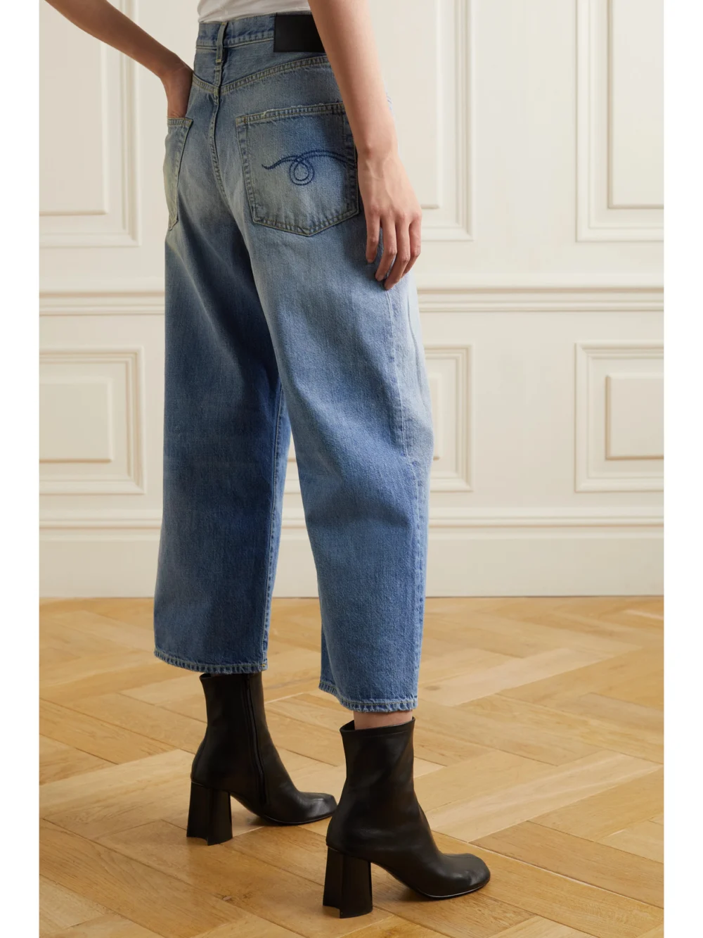 Back view of the R13 Cropped Ankle D'arcy Distressed High-rise Wide-leg Jeans
