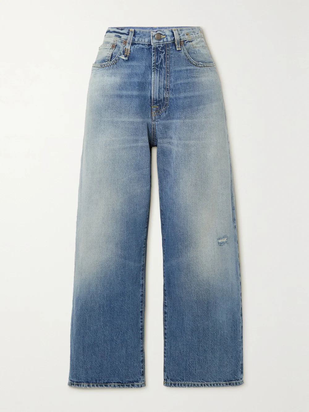 R13 Cropped Ankle D'arcy Distressed High-rise Wide-leg Jeans in blue