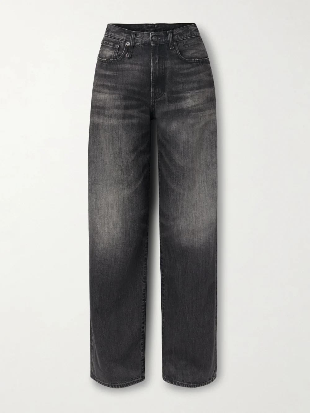 R13 D'arcy Loose Distressed Mid-rise Wide-leg Jeans in charcoal