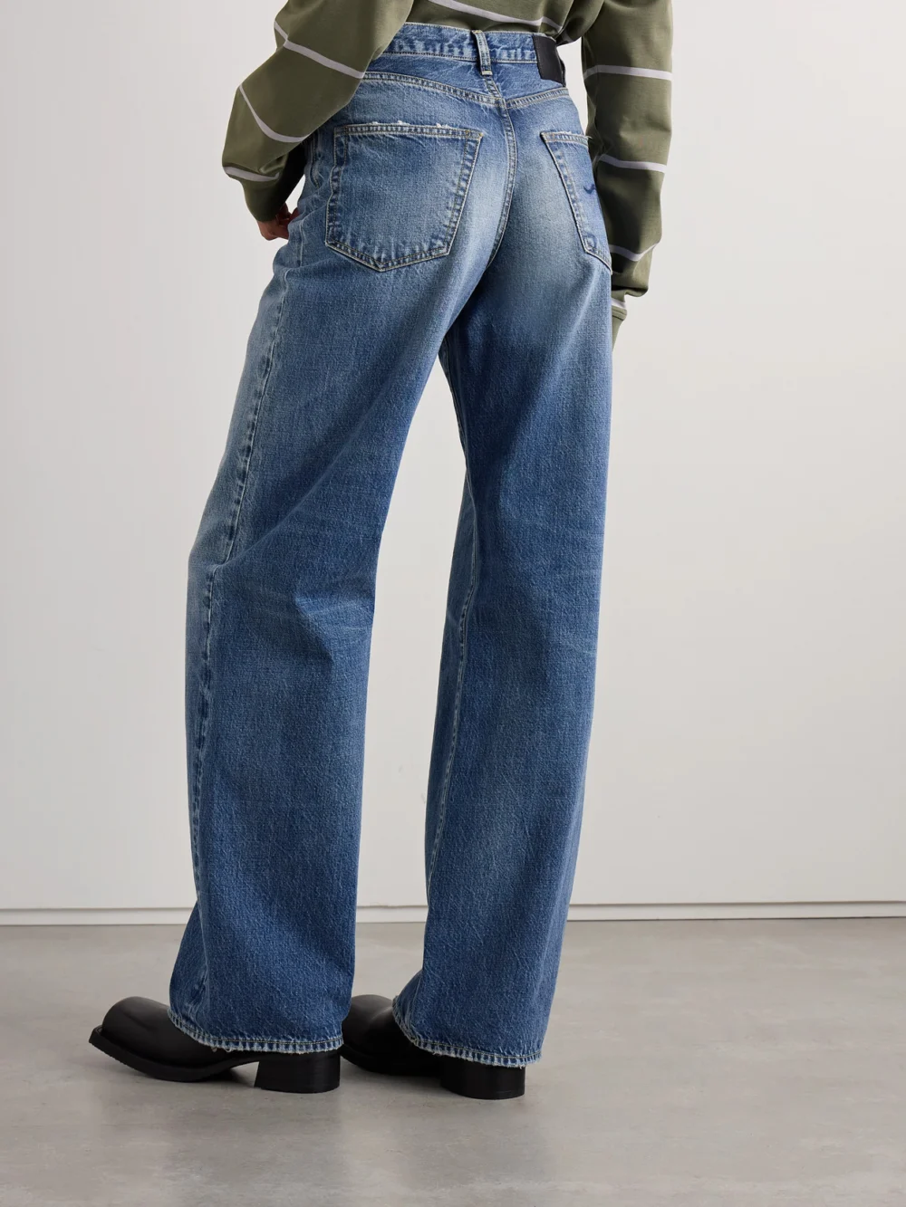 Back view of the R13 D'arcy Loose Distressed Mid-rise Wide-leg Jeans