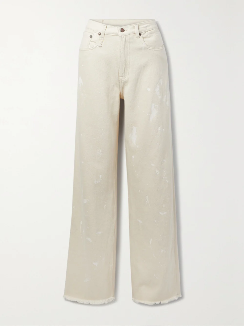 R13 D'arcy Paint Splatter Loose High-rise Wide-leg Jeans in ecru