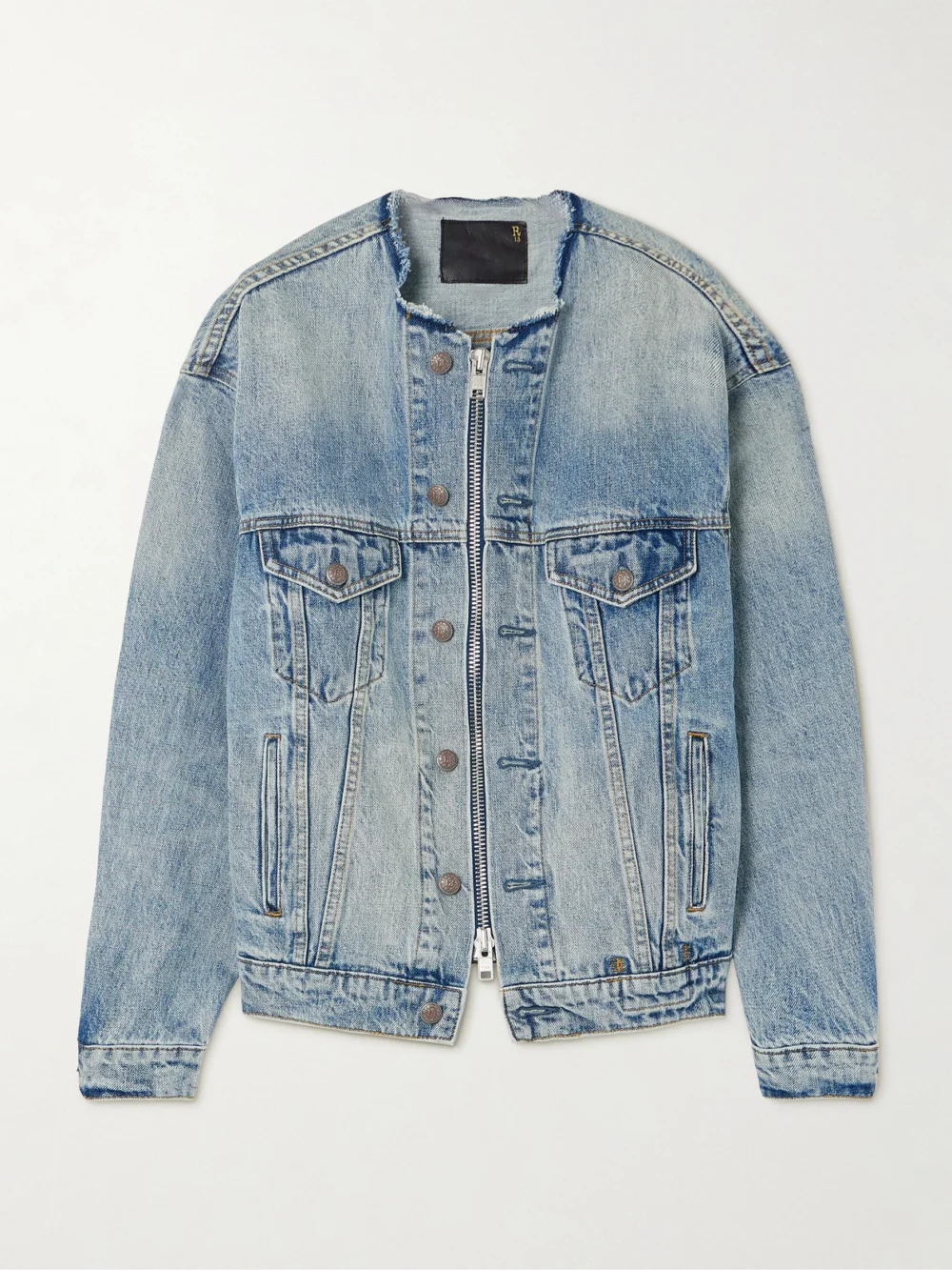 R13 Distressed Denim Jacket in light denim