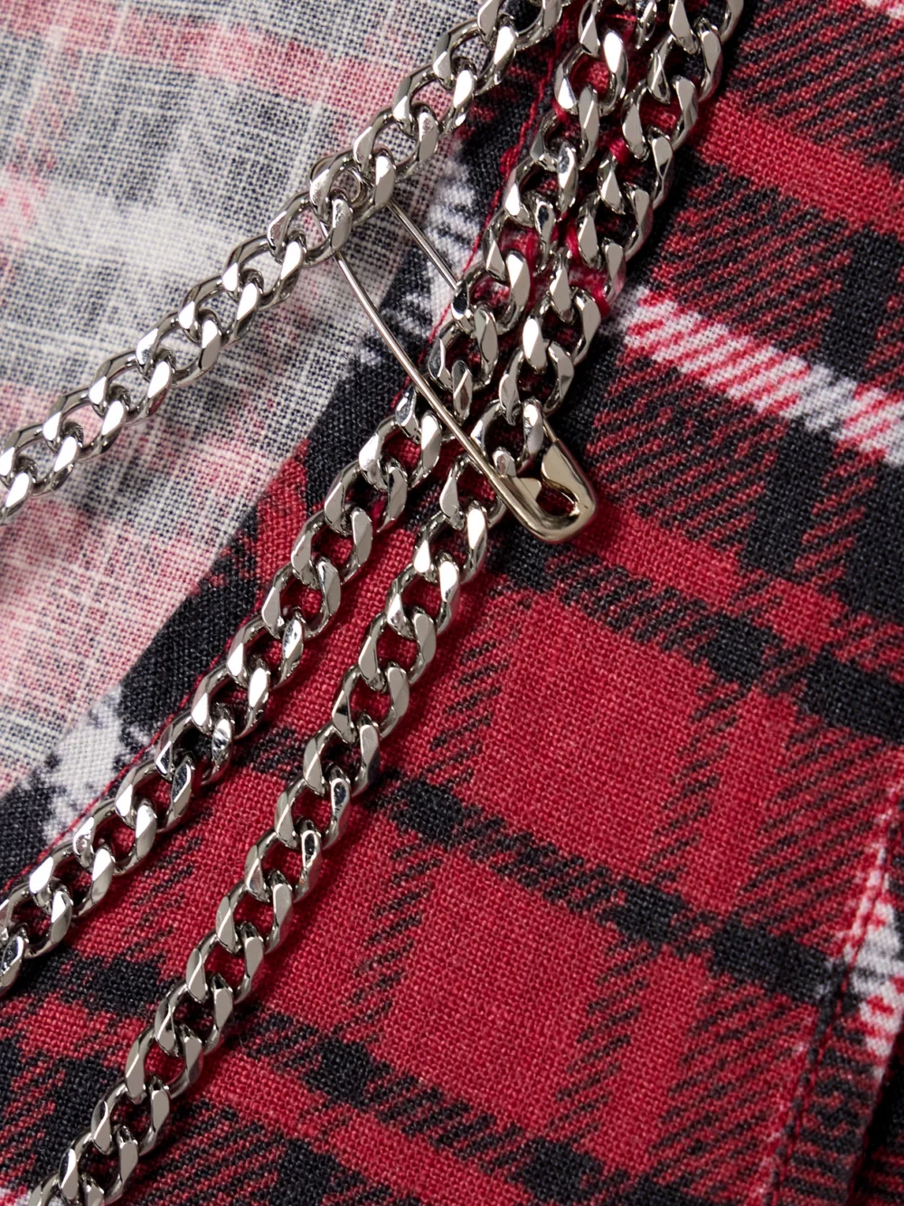 Close-up detail of the R13 Embellished Distressed Checked Brushed-linen Midi Dress