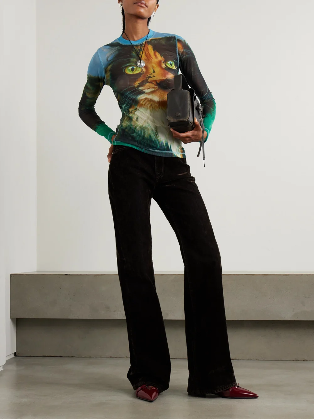 R13 Jane Cotton-blend Velvet High-rise Flared Jeans, worn by a model