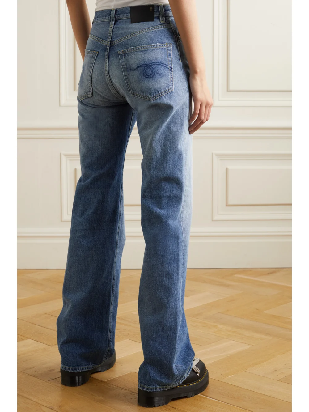 Back view of the R13 Jane Distressed High-rise Straight-leg Jeans