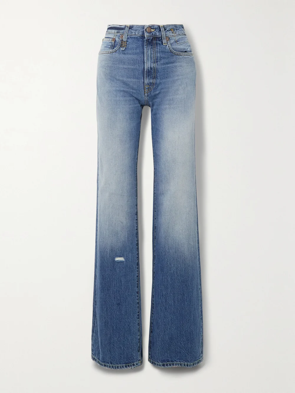 R13 Jane Distressed High-rise Straight-leg Jeans in dark denim