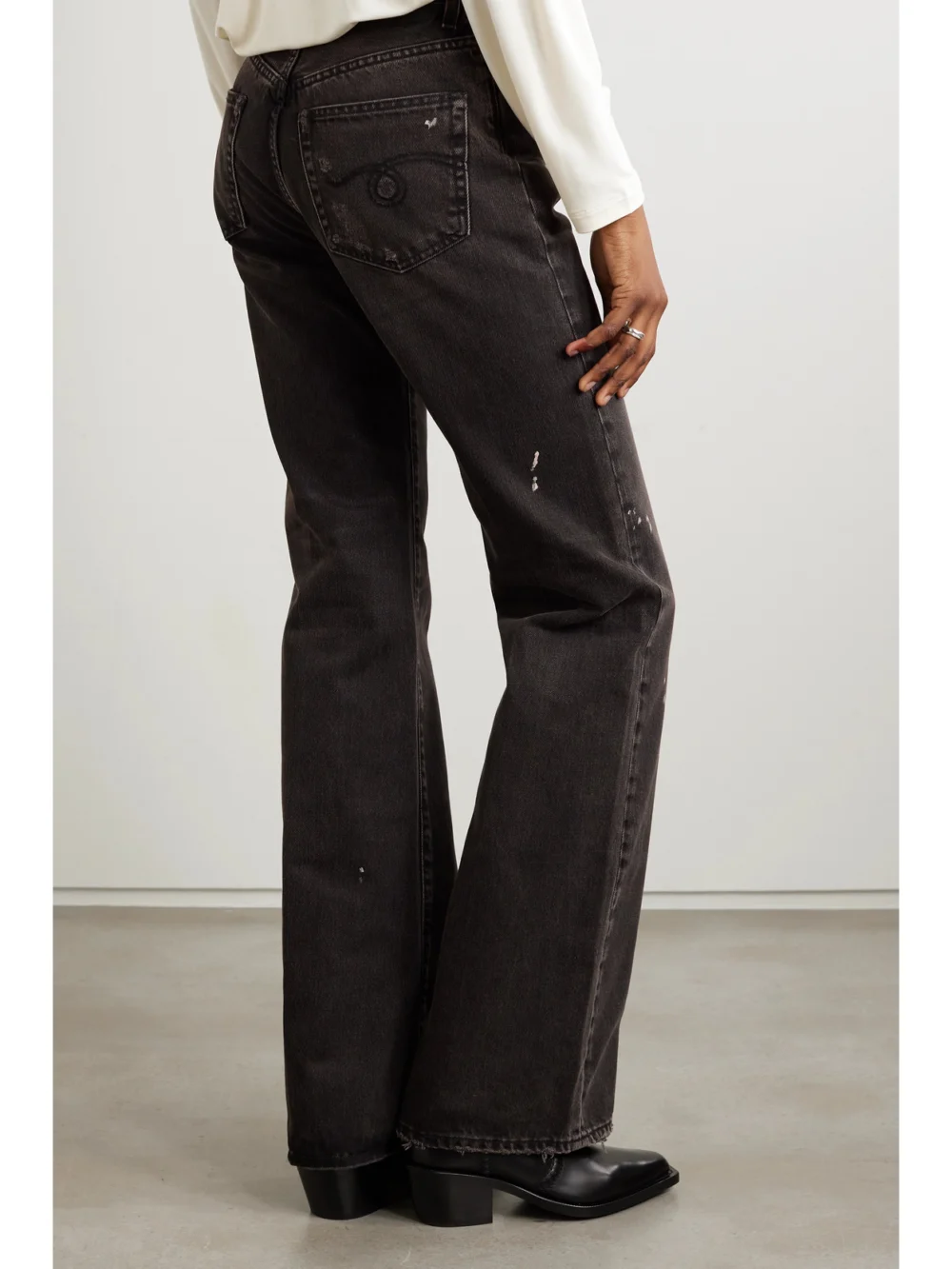 Back view of the R13 Jane Paint-splattered High-rise Wide-leg Jeans