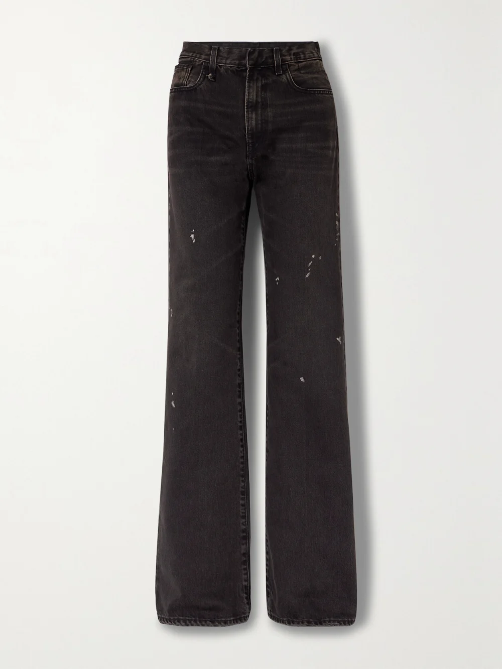 R13 Jane Paint-splattered High-rise Wide-leg Jeans in black