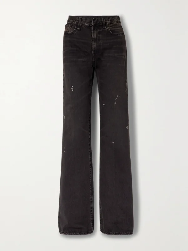 R13 Jane Paint-splattered High-rise Wide-leg Jeans