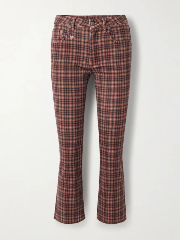R13 Kick Fit Cropped Checked High-rise Flared Jeans