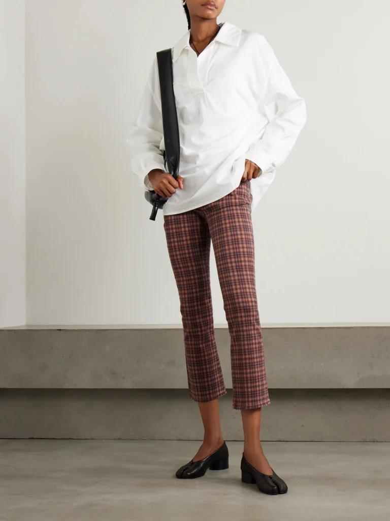 R13 Kick Fit Cropped Checked High-rise Flared Jeans
