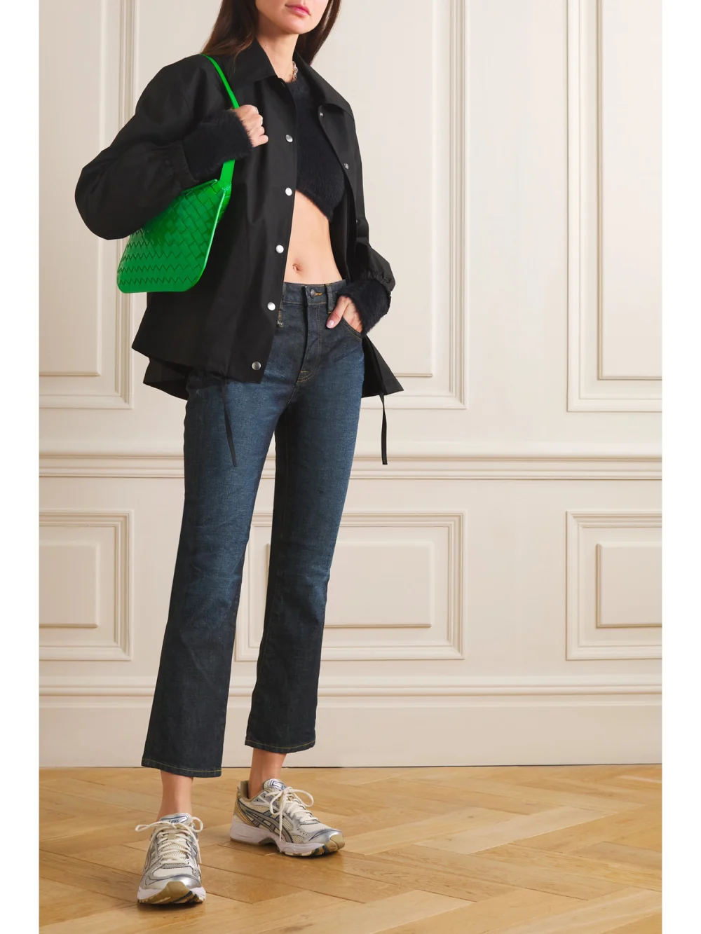 R13 Kick Fit Cropped High-rise Flared Jeans, worn by a model