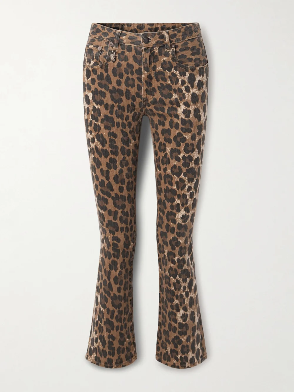 R13 Kick Fit Cropped Leopard-print Mid-rise Flared Jeans in leopard print
