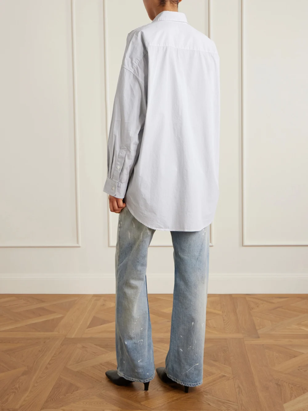 Back view of the R13 Oversized Striped Washed-cotton Oxford Shirt