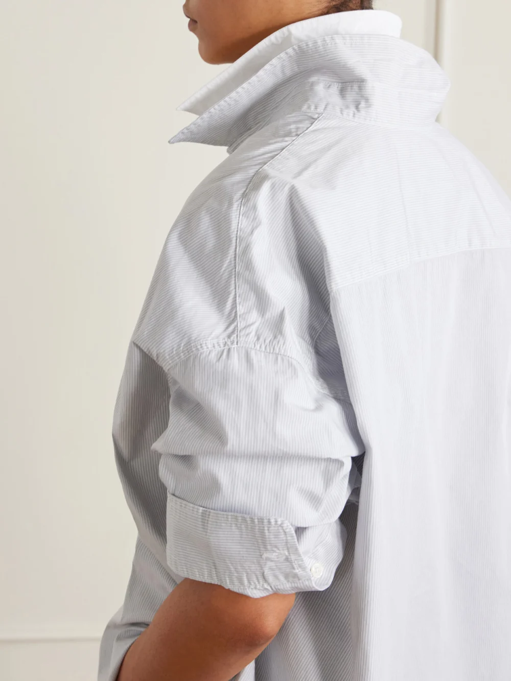 Close-up detail of the R13 Oversized Striped Washed-cotton Oxford Shirt