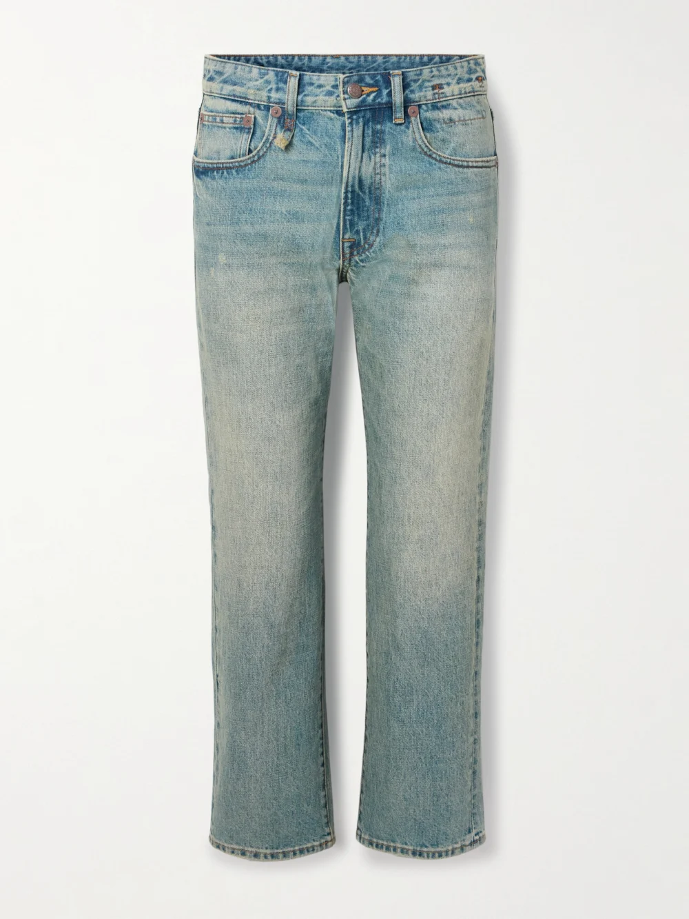 R13 Romeo Jean Slim Boyfriend Distressed Low-rise Straight-leg Jeans in light denim