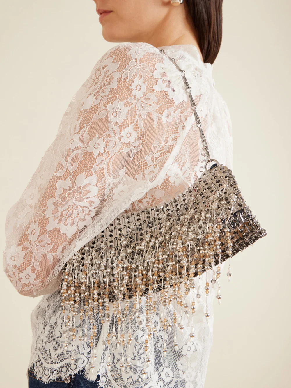 Rabanne 1969 Beaded Chainmail Shoulder Bag, styled view