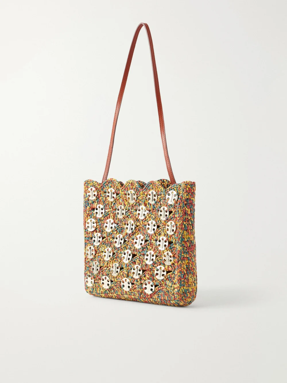 Back view of the Rabanne 1969 Embellished Raffia Shoulder Bag