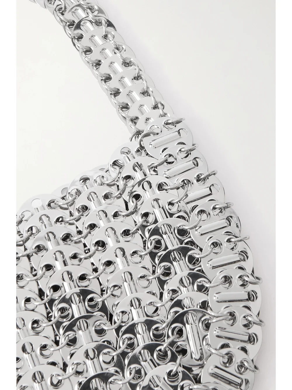 Close-up detail of the Rabanne 1969 Moon Chainmail Shoulder Bag