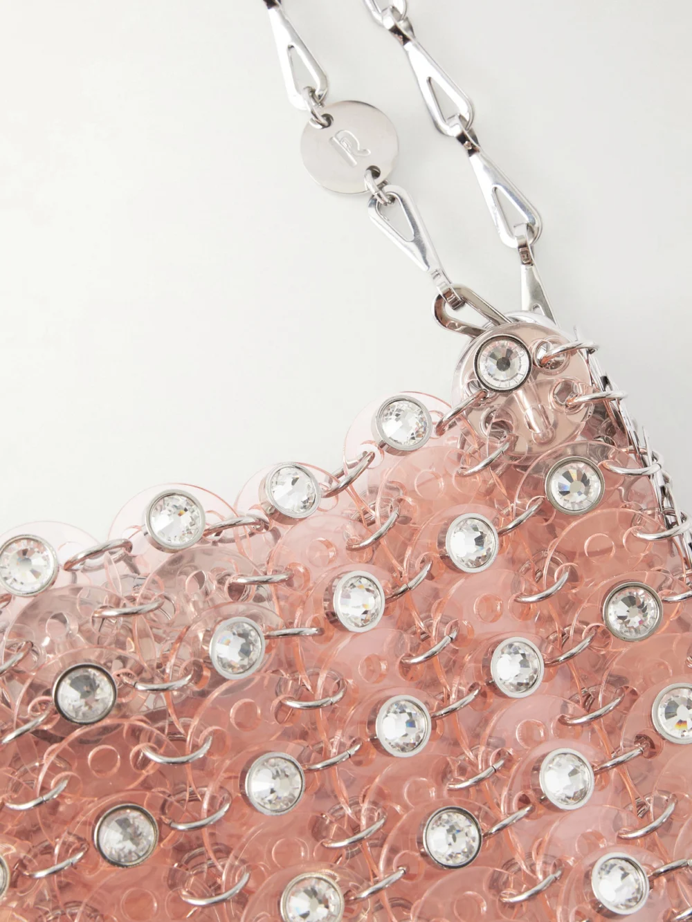 Close-up detail of the Rabanne 1969 Nano Chainmail Shoulder Bag
