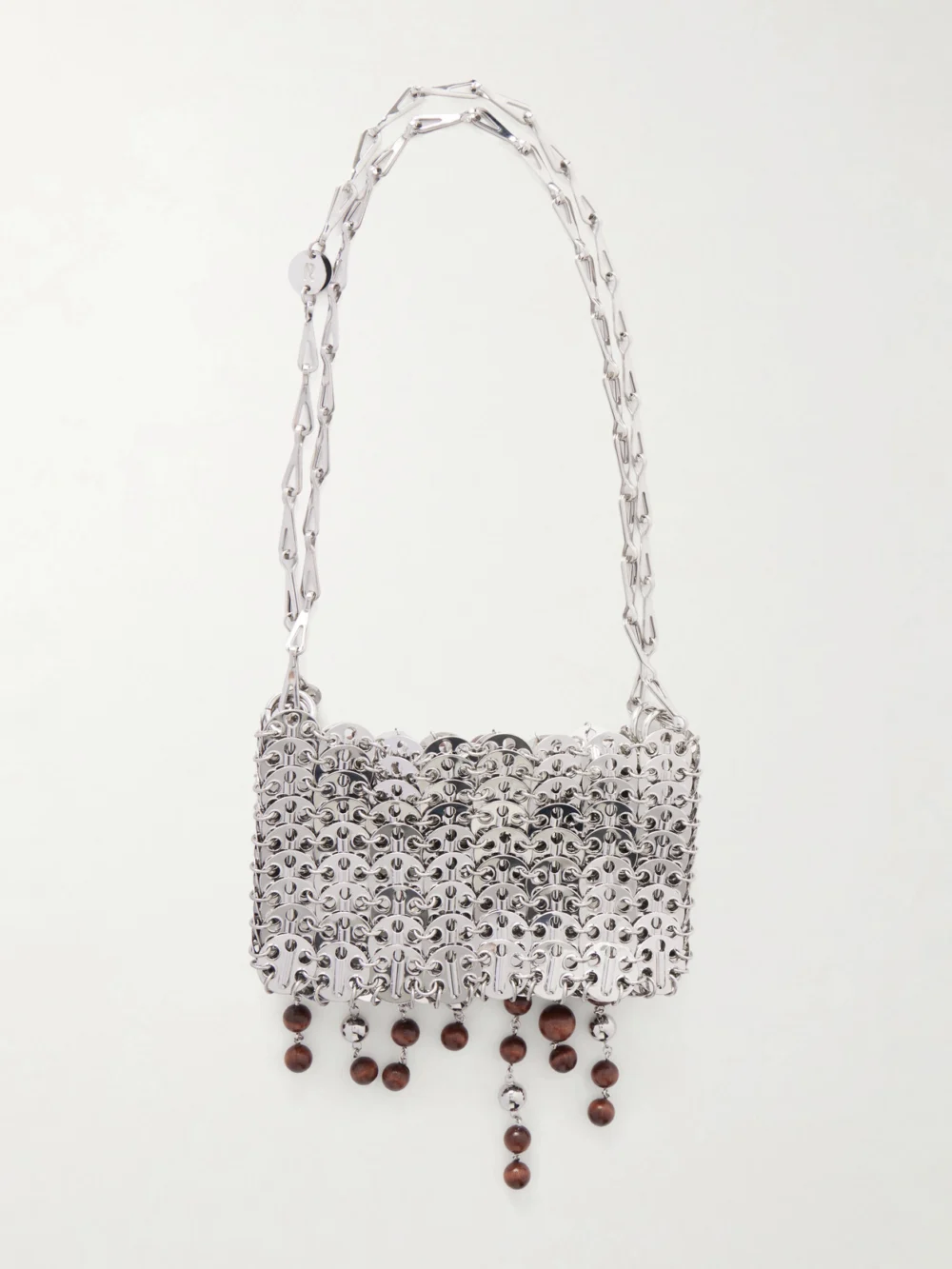 Back view of the Rabanne 1969 Nano Fringed Beaded Chainmail Shoulder Bag