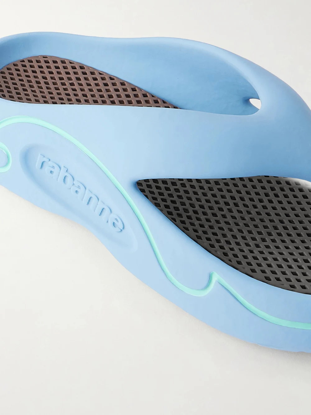 Close-up detail of the Rabanne 3d Logo-embossed Thong Sandals