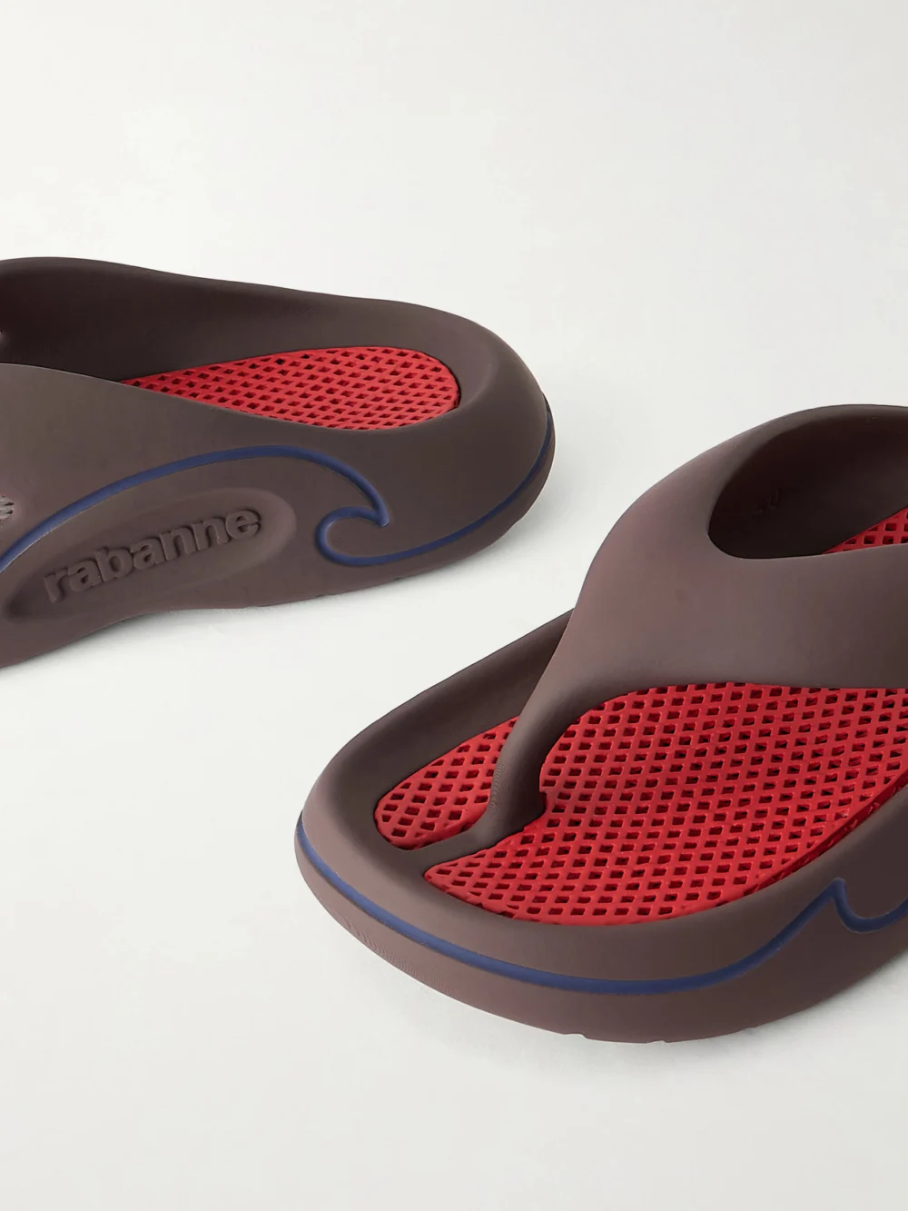 Close-up detail of the Rabanne 3d Logo-embossed Thong Sandals