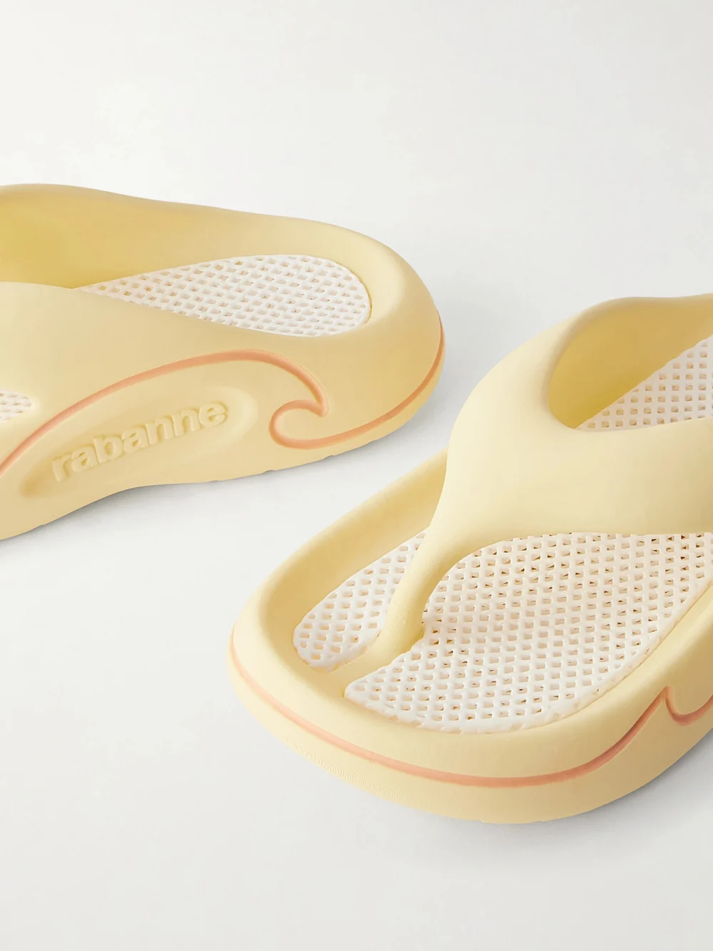 Close-up detail of the Rabanne 3d Logo-embossed Thong Sandals