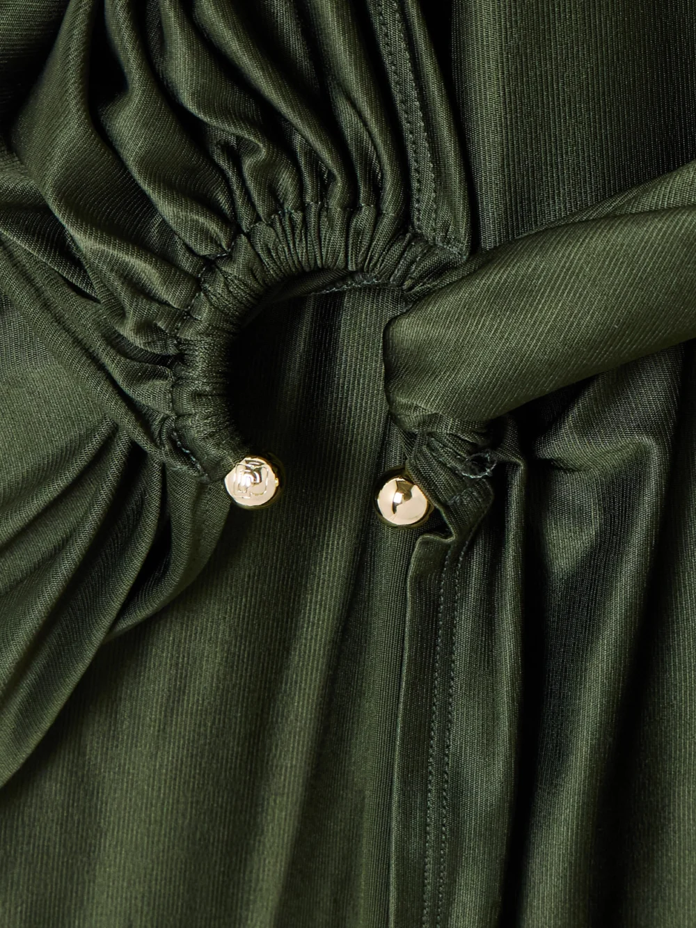 Close-up detail of the Rabanne Asymmetric Embellished Draped Satin-jersey Dress