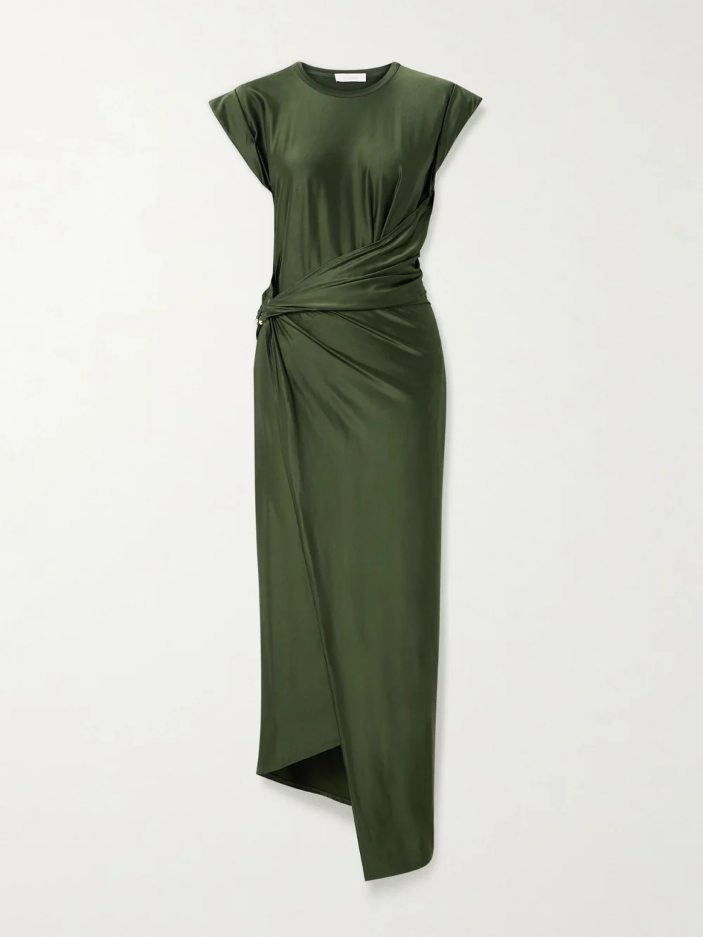 Rabanne Asymmetric Embellished Draped Satin-jersey Dress in army green