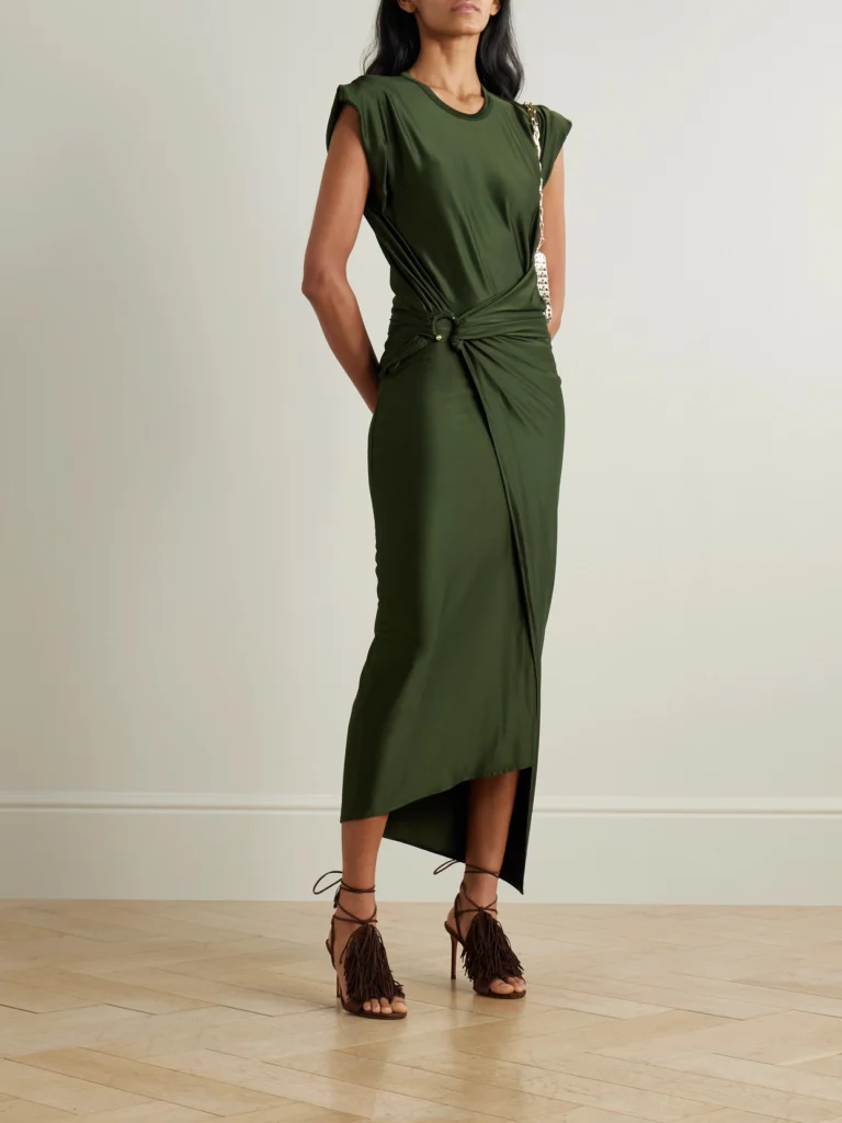 Rabanne Asymmetric Embellished Draped Satin-jersey Dress