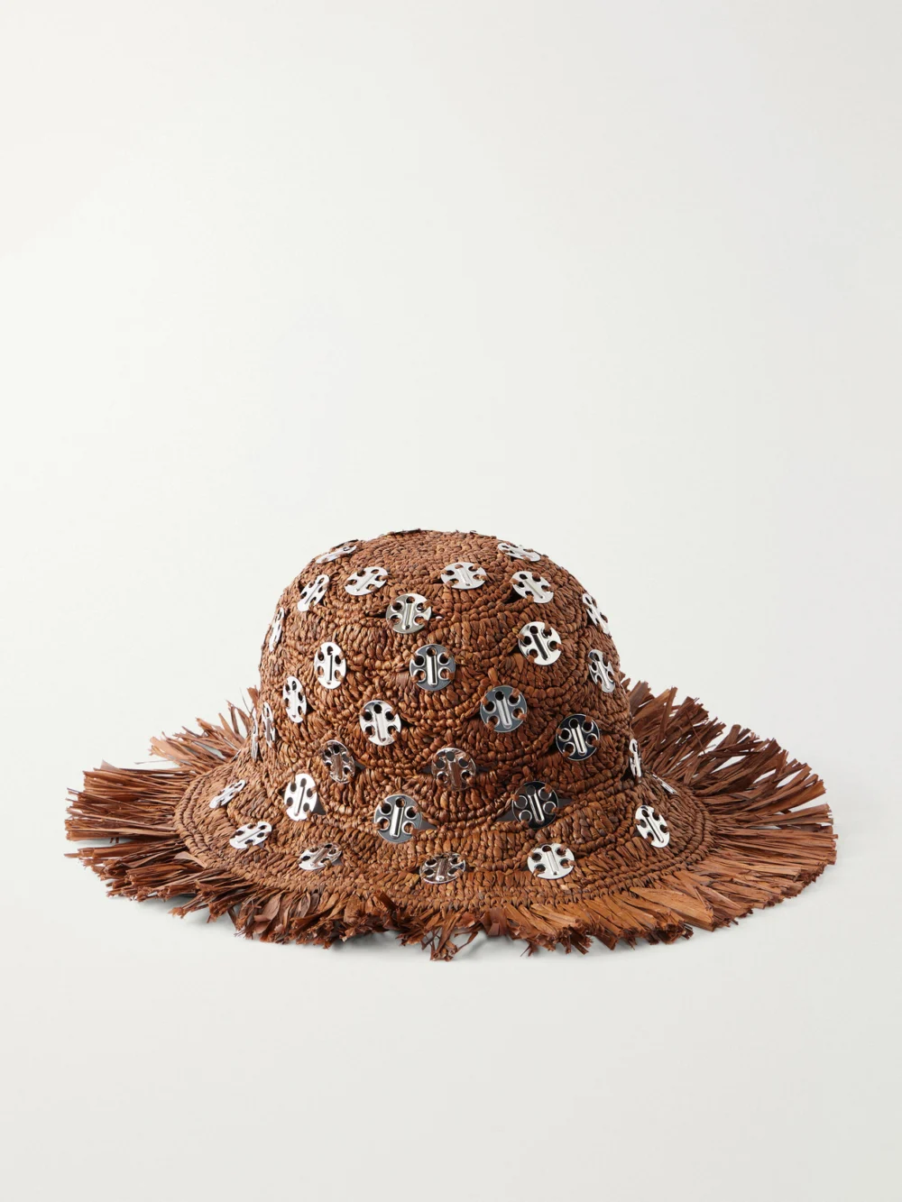 Rabanne Autres Embellished Fringed Raffia Hat in brown